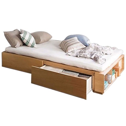 Giường đơn gỗ công nghiệp MDF 1m2 x 2m - Có 1 ngăn kéo và kệ sách đuôi giường